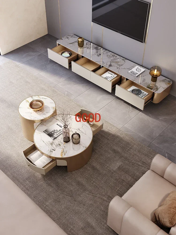 ~*Light Luxury Stone Plate TV Cabinet and Tea Table Combination Small Apartment Living Room Modern Simple TV Stand