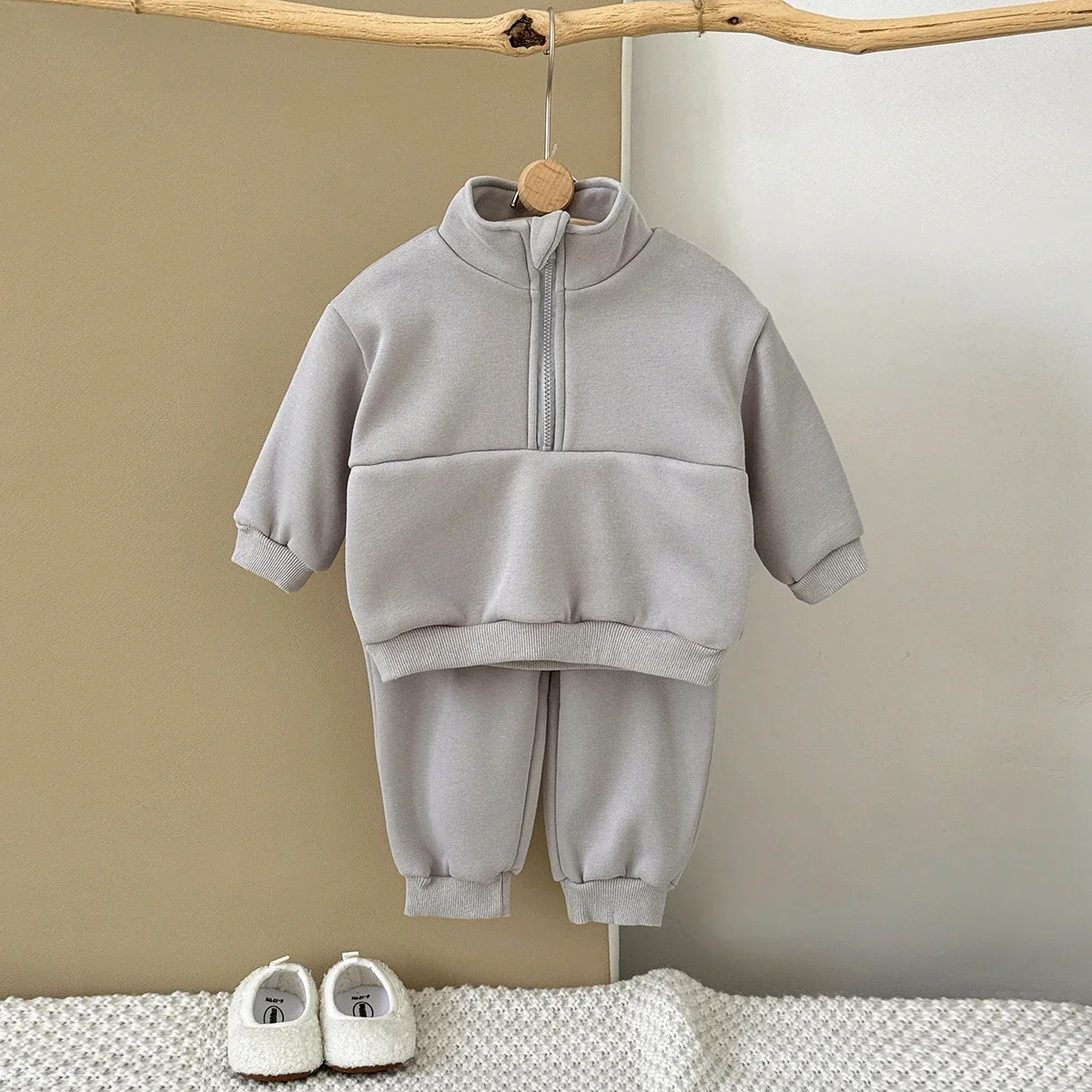 1-3 Years Newborn Baby Boy Comfortable High Neck Clothes Set Long Sleeve Plush Thickened Top+Pant Autumn Winter 2PCS Outfit