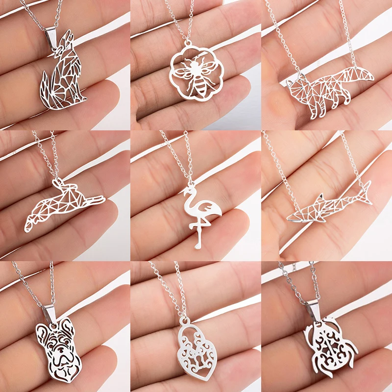 Cartoon Stainless Steel Bee Flamingo Charms Necklace Women Origami Animal Clavicle Jewelry Girls Fashion Necklaces Accessories