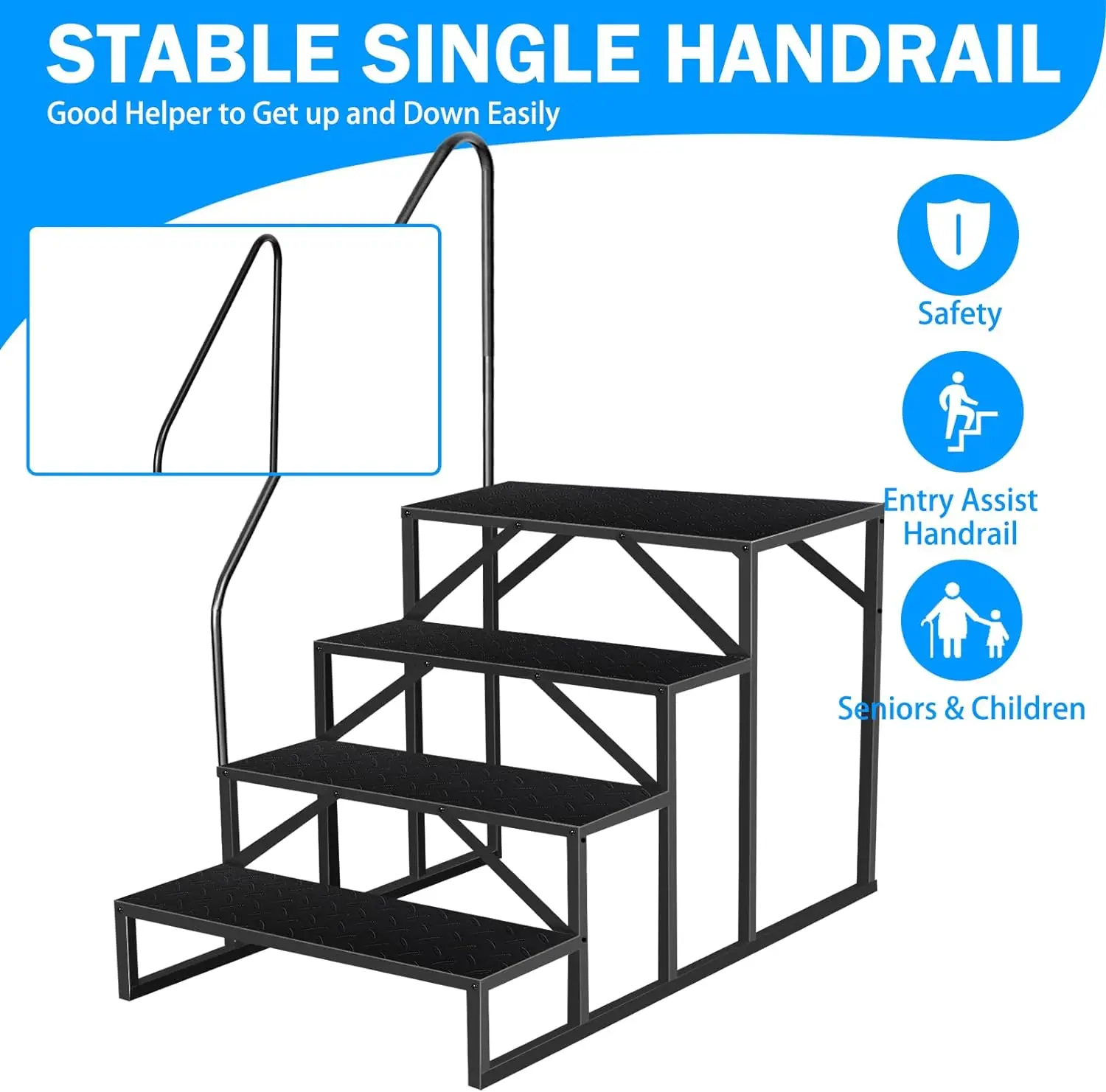 RV Stairs 4 Step Ladder RV Steps Anti-Slip Hot Tub Steps with Handrail 660 lbs RV Ladder for 5th Wheel RV Mobile Home Stairs