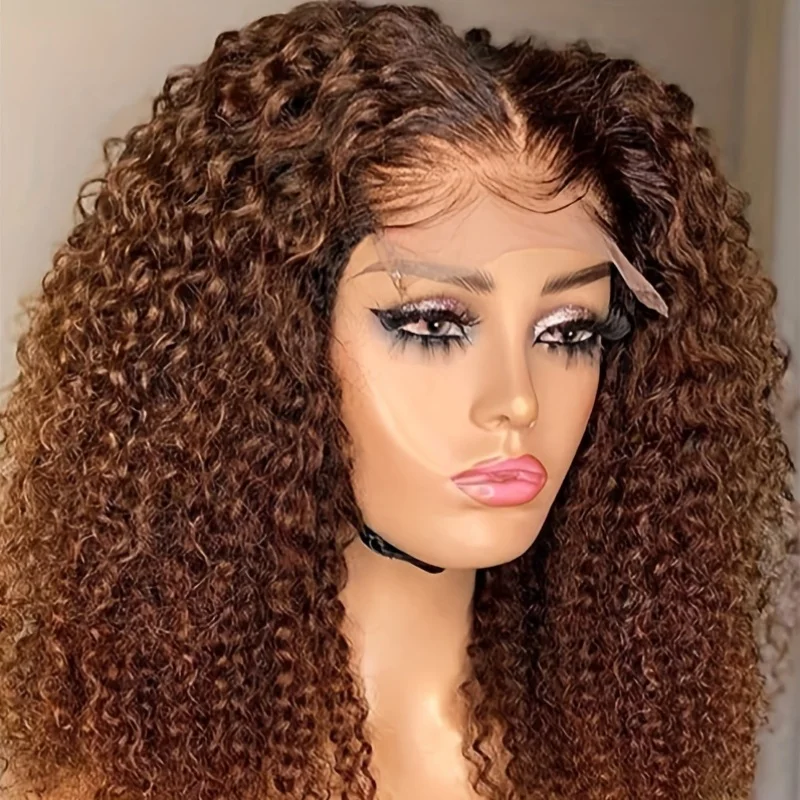 

Preplucked 26Inch Long 180Density Brown Kinky Curly Soft Deep Lace Front Wigs For Women With Baby Hair Glueless Daily