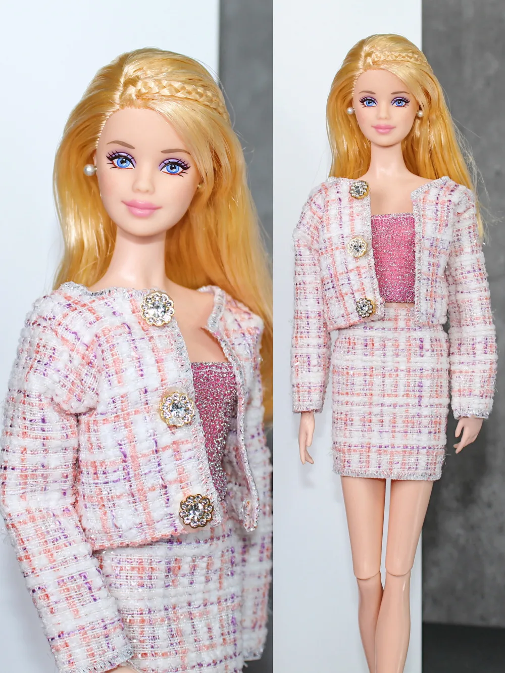 Ladies clothes set / pink coat + top + short skirt / 30cm doll suit clothing outfit For 1/6 Xinyi FR ST PP Barbie Doll