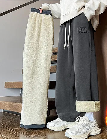 Winter-Herrenhose mit dickem Lammfleece-Futter, Größe M-7XL, Übergröße, locker geschnittene weite Hose mit elastischem Kordelzug in der Taille, warme Freizeit-Sport-Hose. – Detail 2