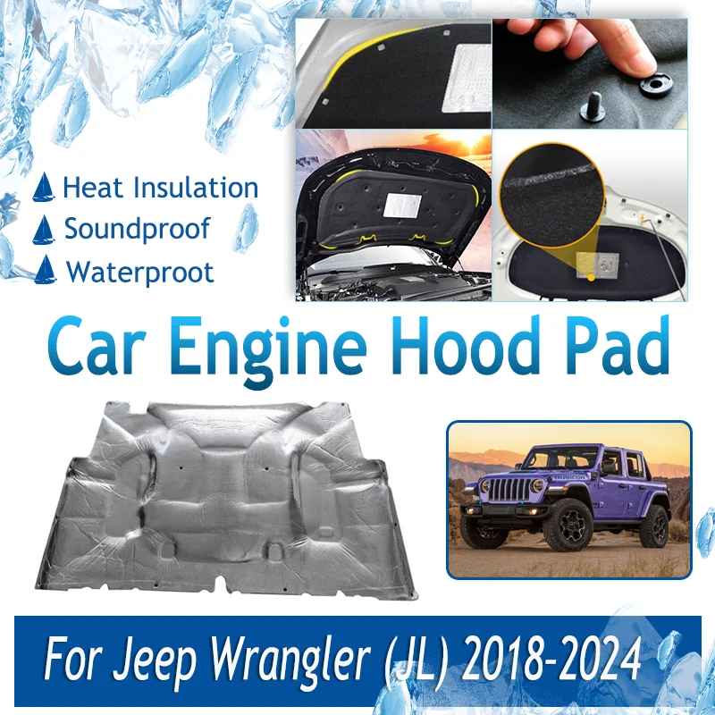 Car Engine Hood Pad For Jeep Wrangler JL 2018 2019 2020 2021 2022 2023 2024 Front Engine Sound Insulation Carpet Car Accessories