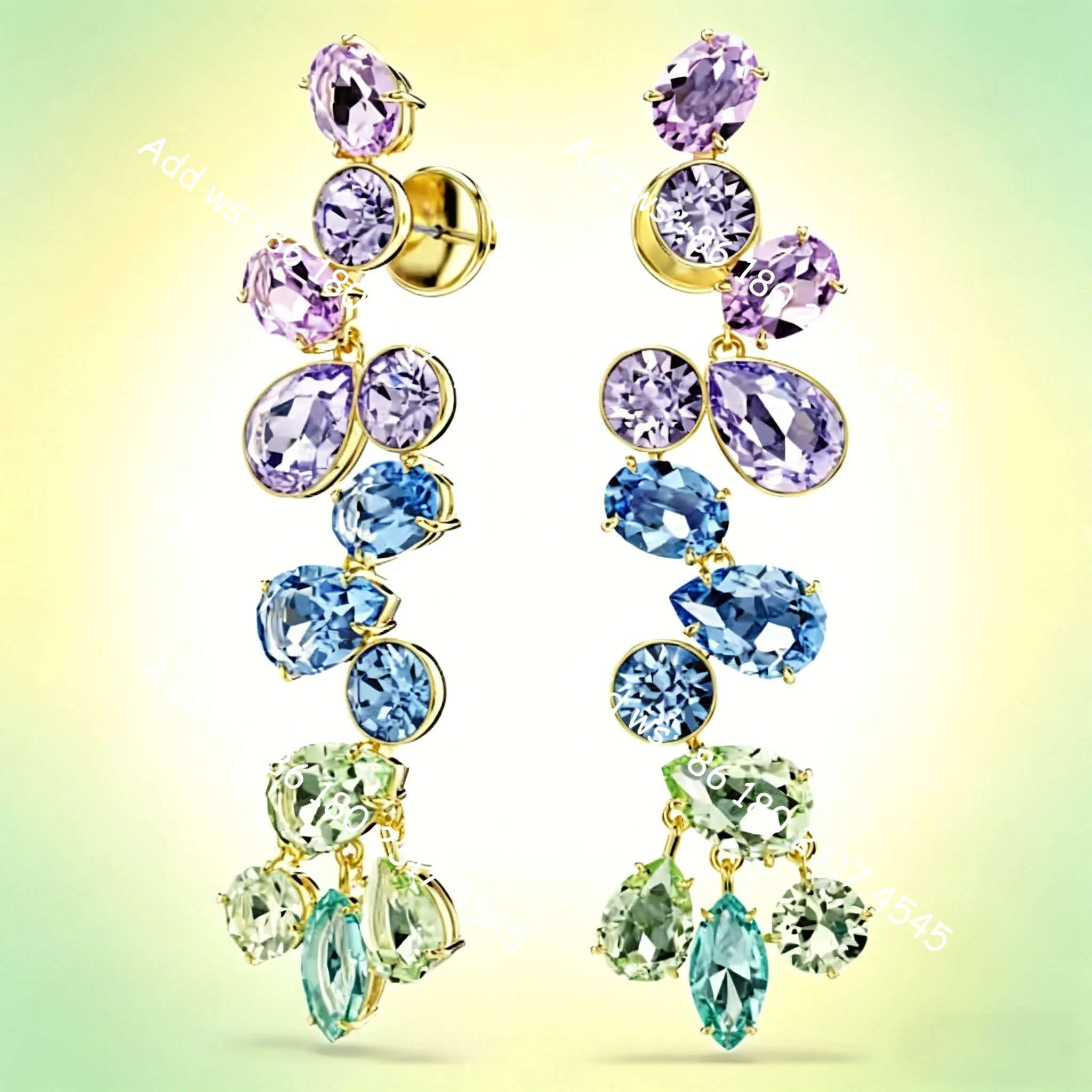 2026 New Arrival Candy Color Multi-Shape Cubic Zirconia Jewelry Set,Necklace,Bracelet,Earrings,Exquisite Elegant,All Occasion