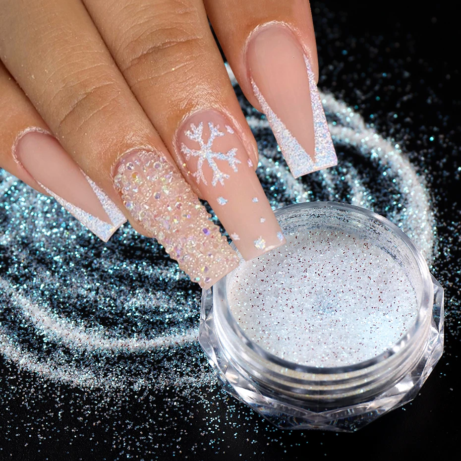 6 Colors Christmas Nail Sugar Powder Holographic Winter Laser White Glitter for Nails New Year DIY Manicure Rubbing Pigment Dust