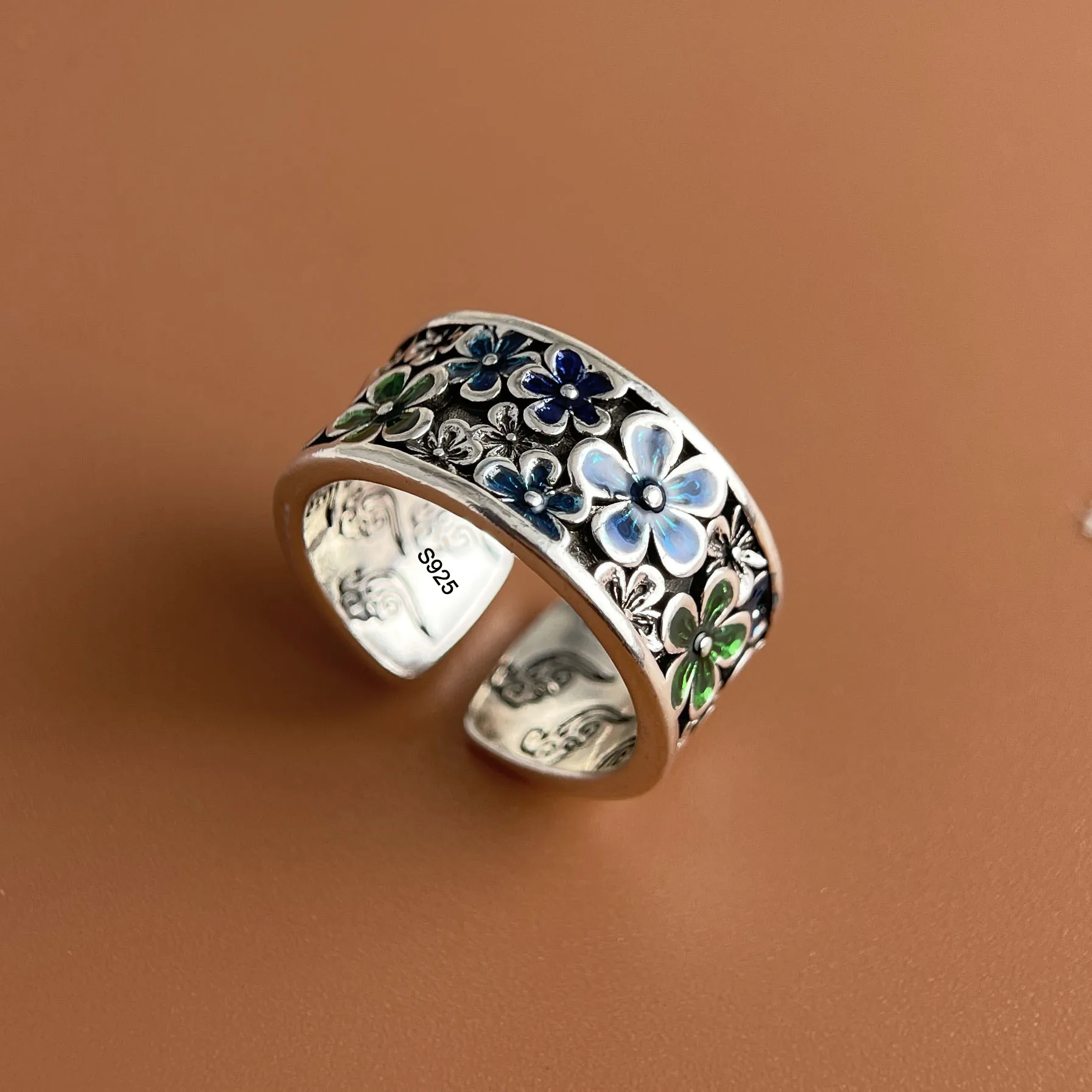 925 فضة خواتم للنساء زوجين الحد الأدنى اليدوية بسيطة الأصفر زهرة الزركو خاتم غرامة مجوهرات هدية منع الحساسية