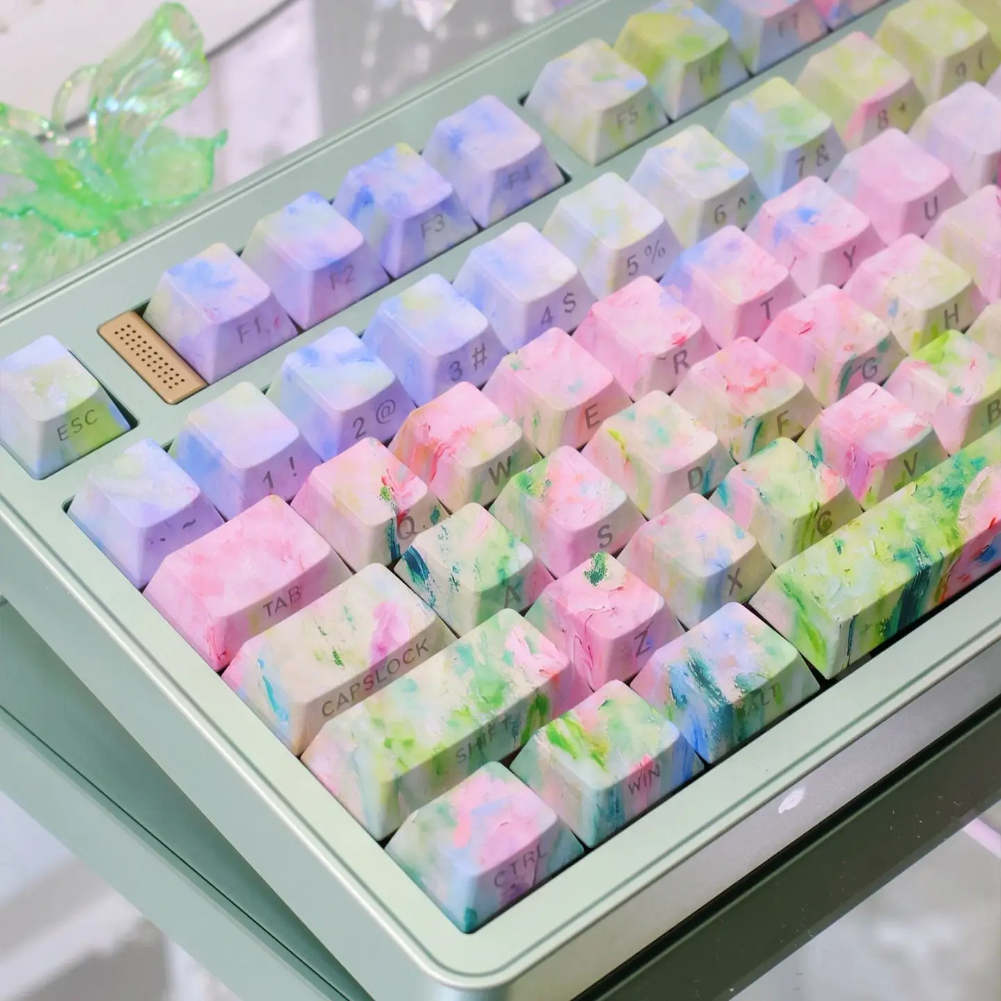 130 Keys 5 Sides Dye Sub PBT Keycap Set Spring Themed Cherry Profile Side Printed Shine Through Keycaps for MX Switches Keyboard