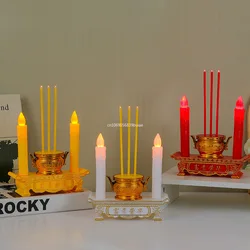 1PCS LED Electronic Incense Burner Red Candle Holder Home Decoration Vintage Candlestick Decor Used for Buddhist Hall Enshrined