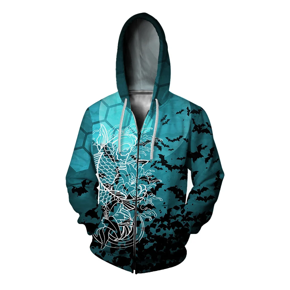 Autumn Men\'s Casual Hoodie Loose Hooded Sweatshirt Y2k Zip Up Hoodies Kitten and Fox Print Trendy New Sweatshirt Clothing