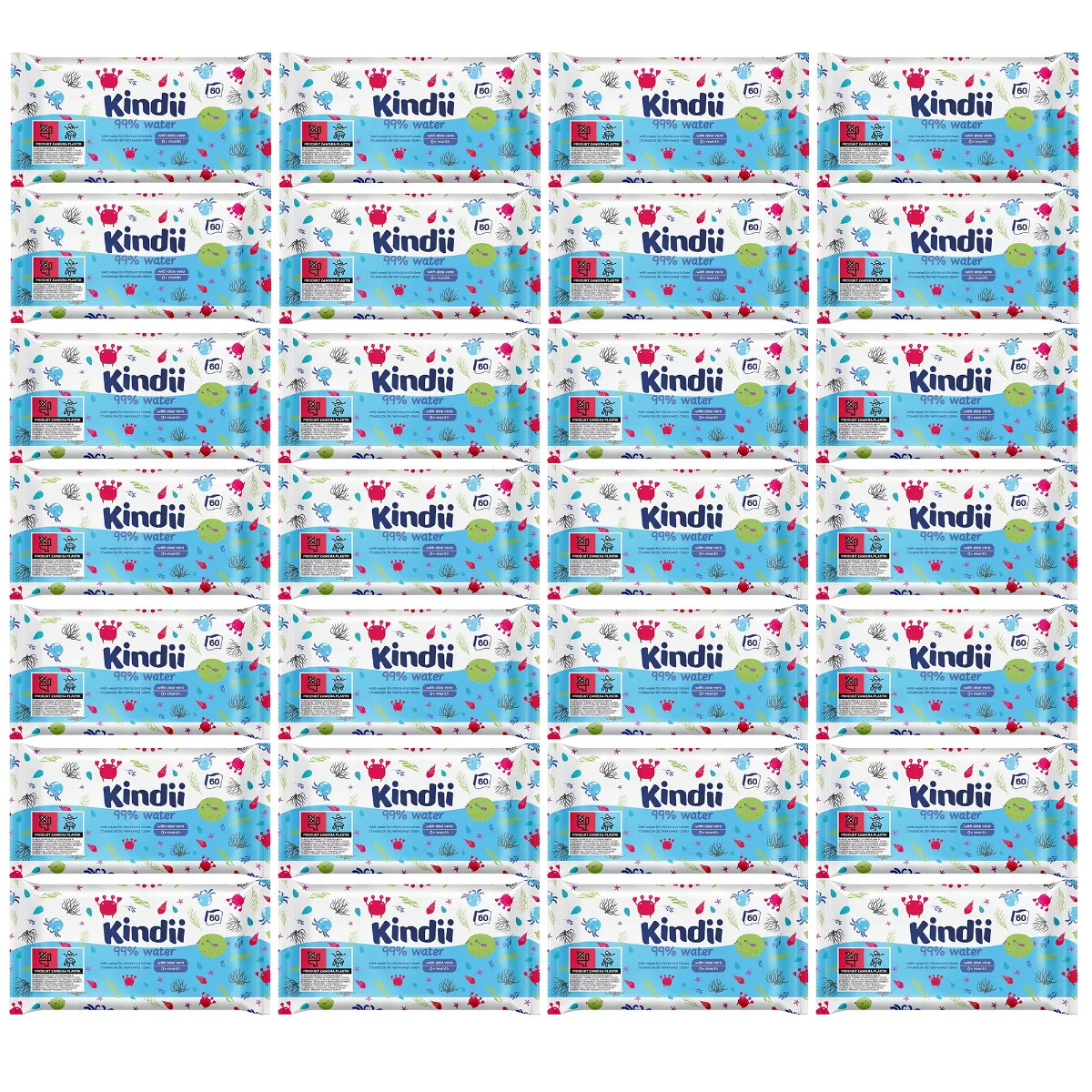 Chusteczki nawilżane dla niemowląt i dzieci Kindii 99% WODA AloeVera 28 szt