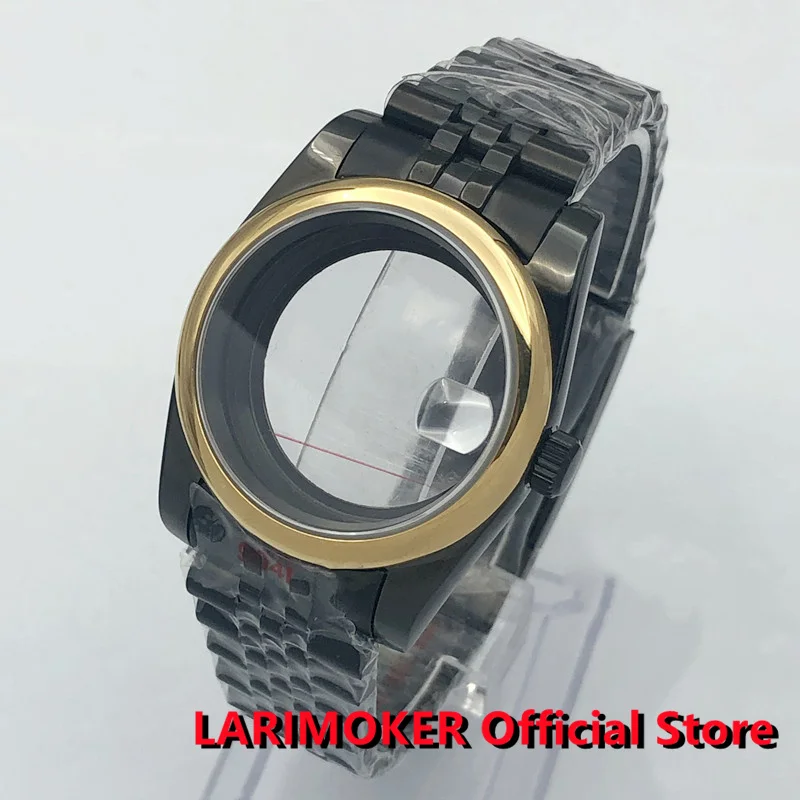 

LARIMOKER 36/39mm PVD Black Sapphire Glass Date Fit NH34 NH45 8215 821A DG2813 ETA2824 3804 NH35 NH36 PT5000 Case Movement