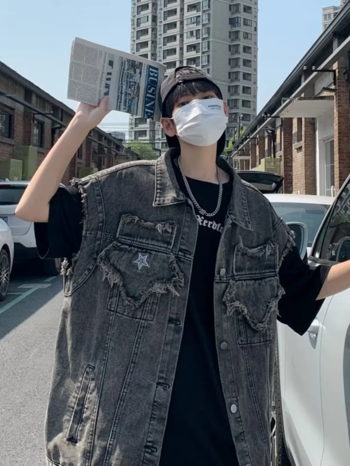 

Мужская джинсовая куртка в стиле ретро, летняя, модная, повседневная, свободного кроя, на одной пуговице