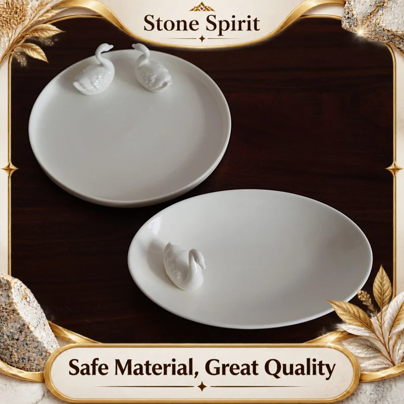 Handmade Swan Shape Ceramic Oval Dinner Plate, Elegant Serving Dish for Restaurant Hotel Home Scandinavian Style Decoration