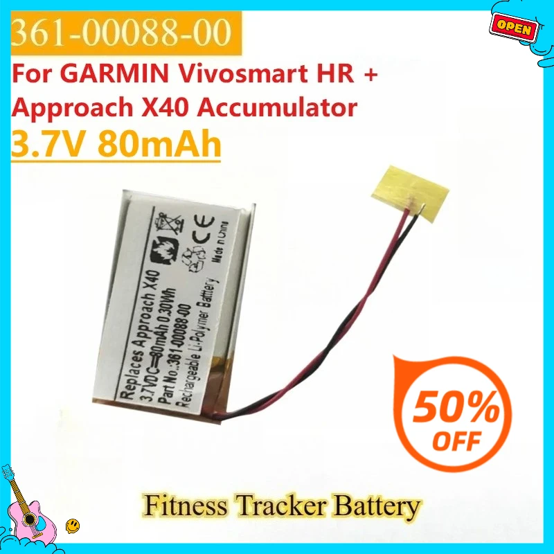 

New Replacement Fitness Tracker Battery 361-00088-00 3.7V 80mAh for GARMIN Vivosmart HR + Approach X40 Accumulator