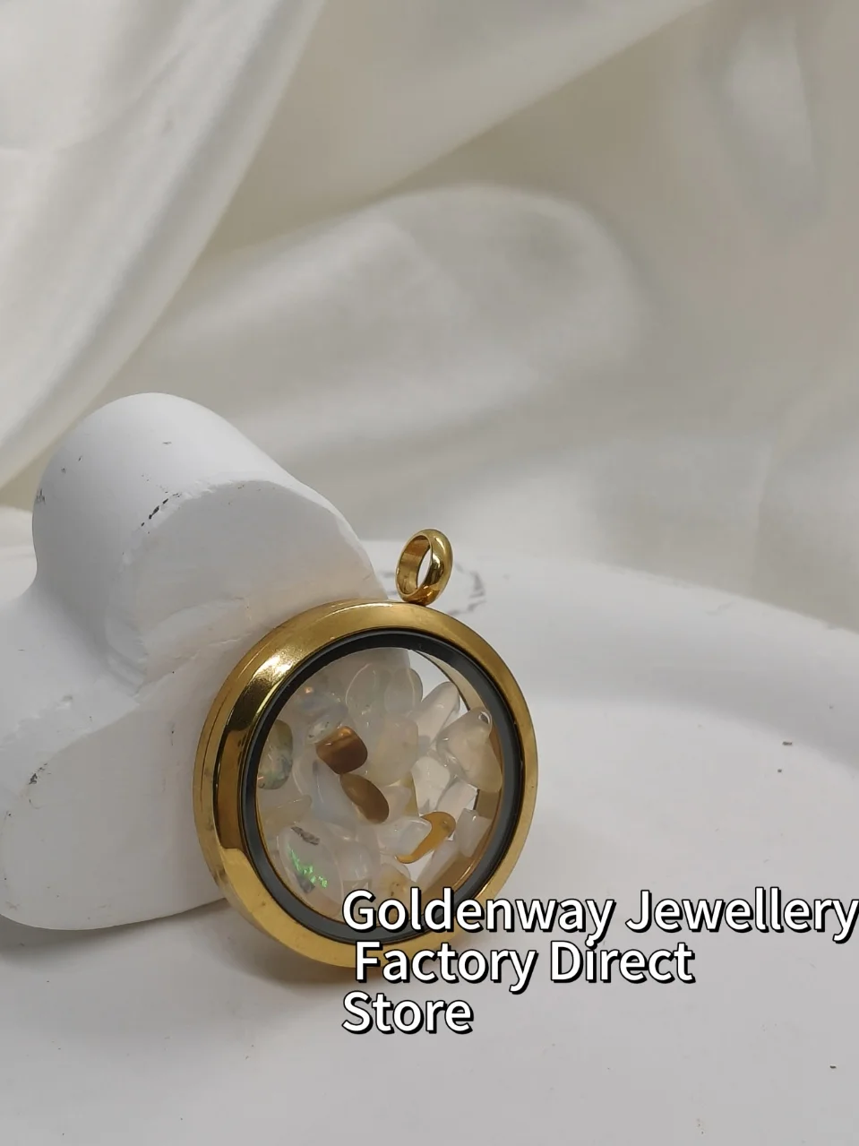 2025 Popular Natural Opal Raw Stone Stainless Steel Glass Gold Locket Rough Gems Charm Titanium Pendant Unisex Anti-rust Jewelry