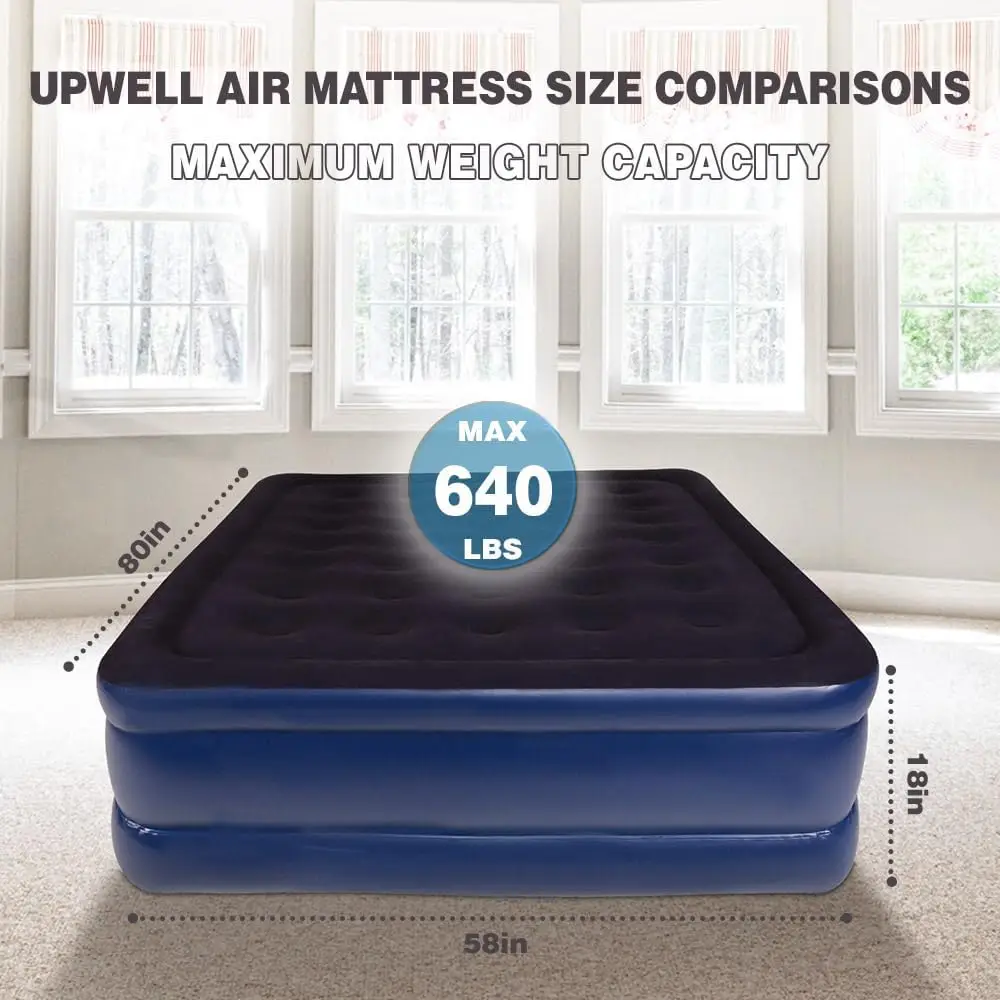 Upwell Inflatable Air Mattress Queen With Built In Pump Comfort Blow Up Bed Waterproof Fast&Easy Set Up Dura Beam Strong