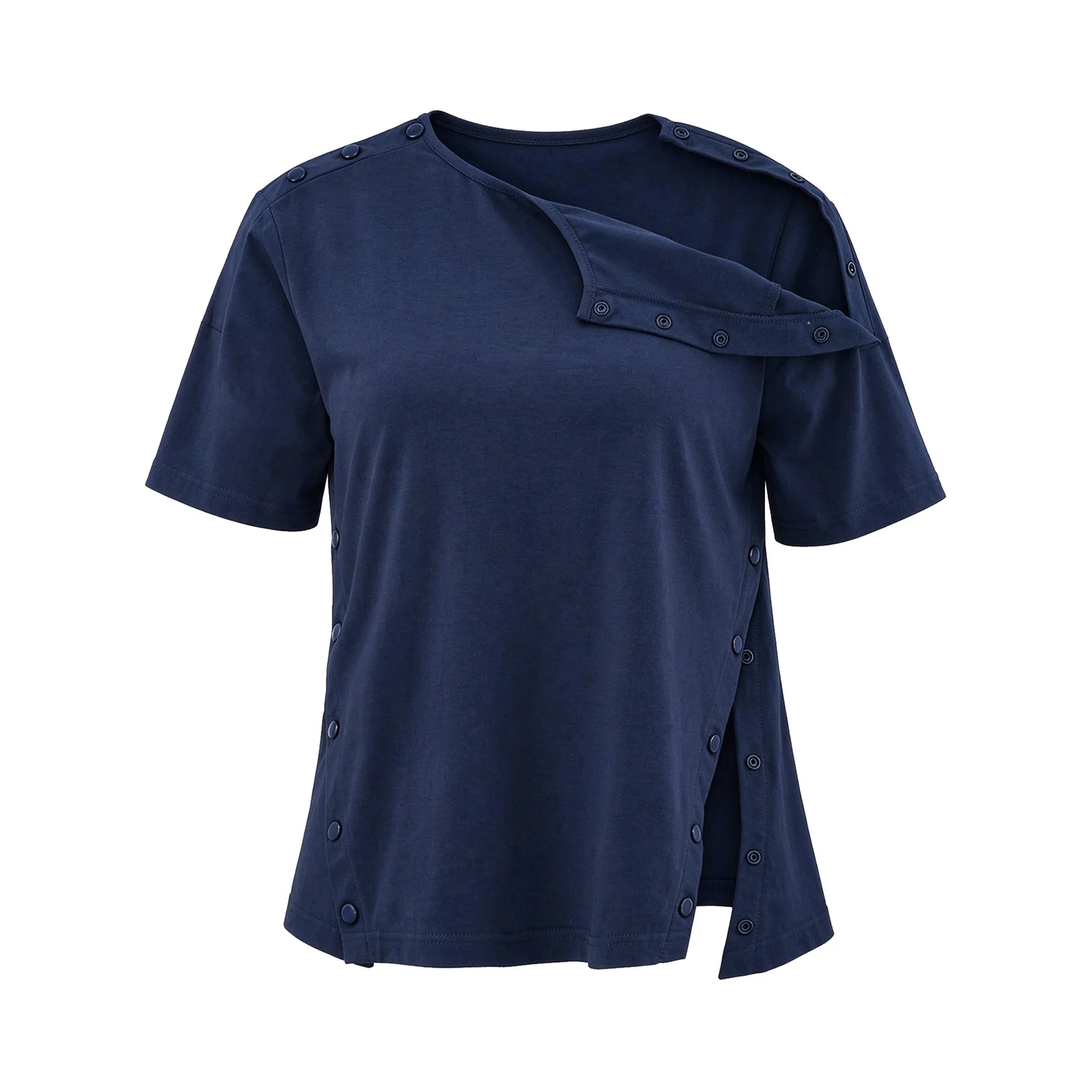 Women Press Buttons Closure Solid Color Adaptive Top Post Surgery Recovery Special Needs Clothing Homewear Casual Daily Wear