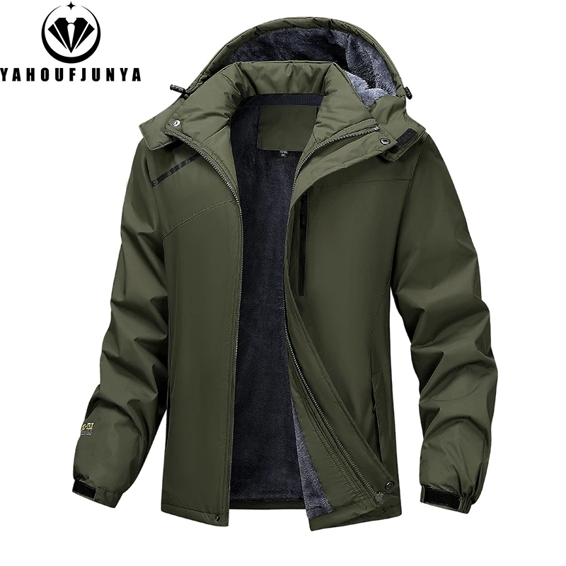 Winter Men Outdoor Windbreak Camping Skiing Jacket Hiking Men Removable Hooded Plus Thick Warm Comfortable Jacket Coat Male 7XL