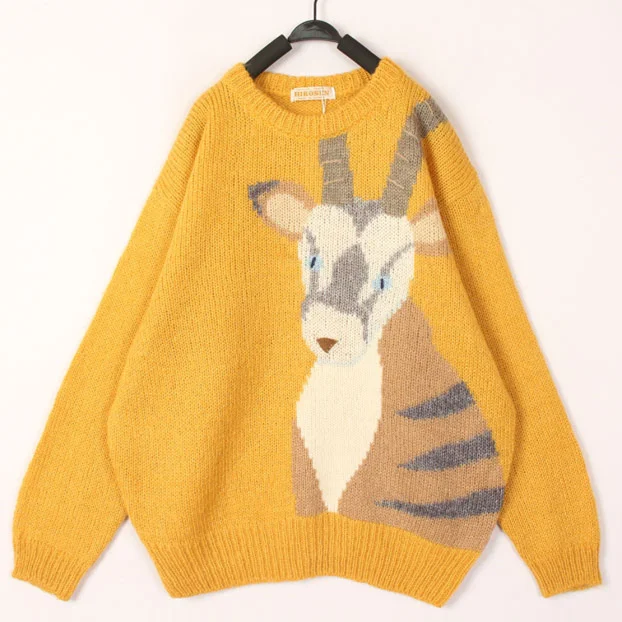 

Handmade Vintage Women's Loose Knitwear Mouton Wool Long Sleeve round Neck Pullover Autumn Winter Warm Casual Forest System