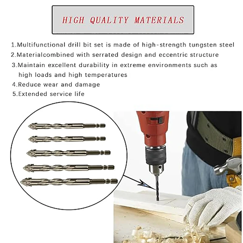 7/6/5PCS Four-Edged Serrations Drill Bit Set Drilling Tools For Glass Tile and Concrete 3-12mm Multifunction Drill Bit Set Tools