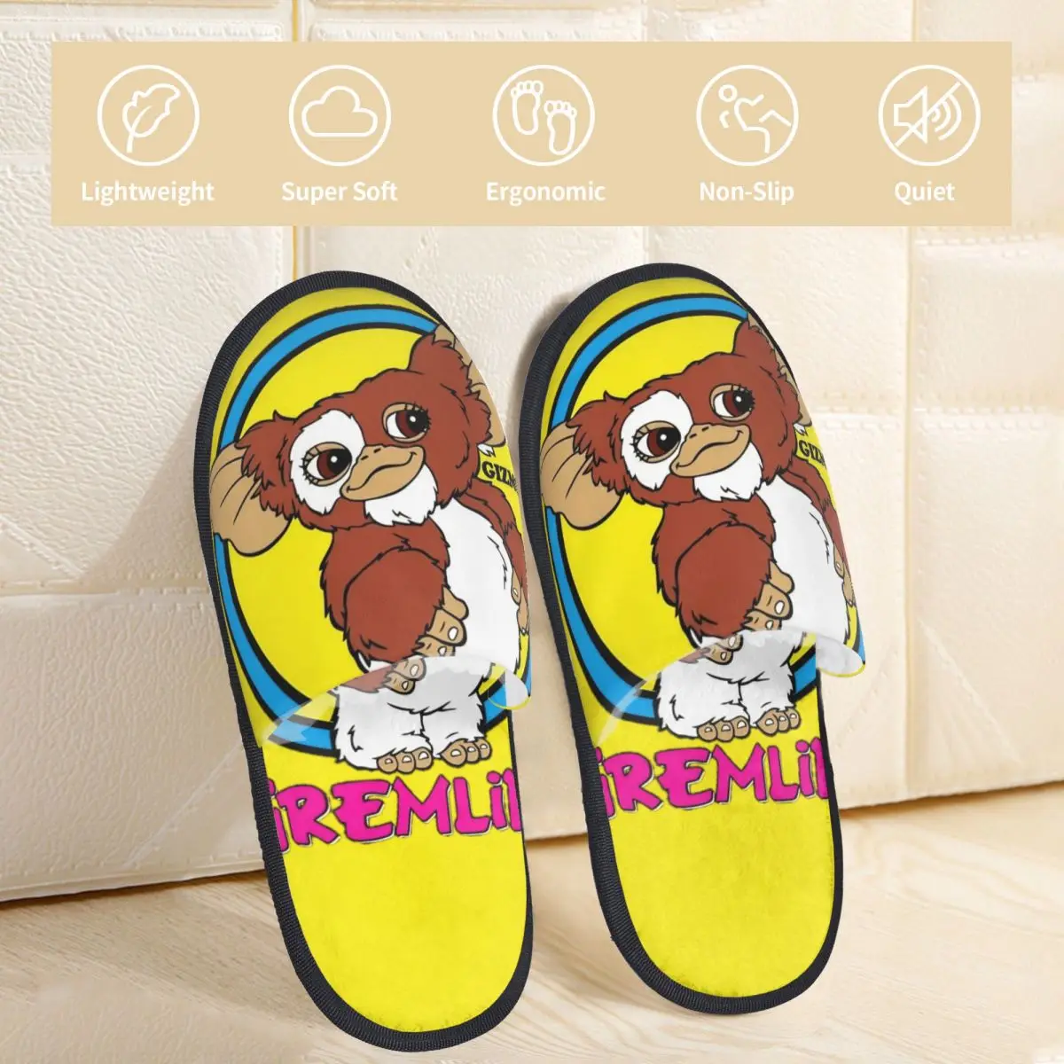 Women Vintage Gremlins Gizmo Mogwai Home Cotton Slippers Living Room Horror Soft Household Fur Slides Slippers Anti Slip