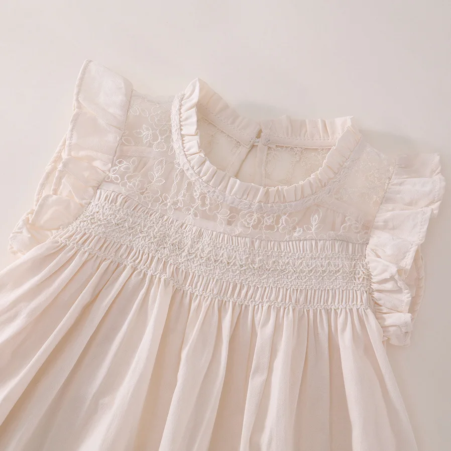 Girl's Little Flying Sleeve Mushroom Edge Dress Summer New Style Children's French Pulling Princess Skirt One Piece