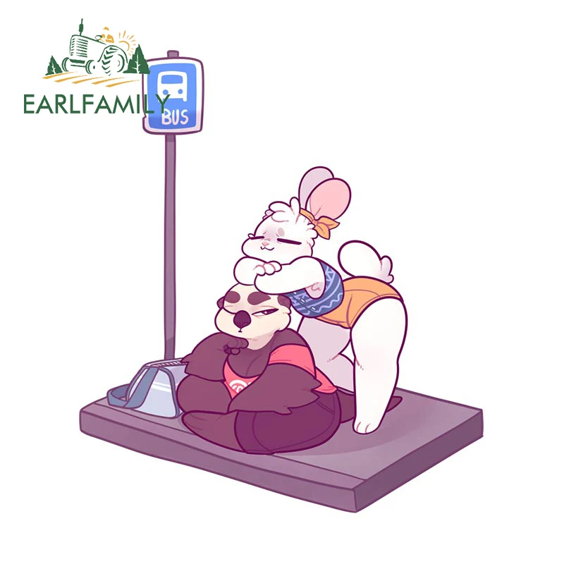 EARLFAMILY Plush Furry Multiple Rabbit Car Stickers Funny Waterproof Simple JDM Decal Practice Refrigerator RV Air Conditioner