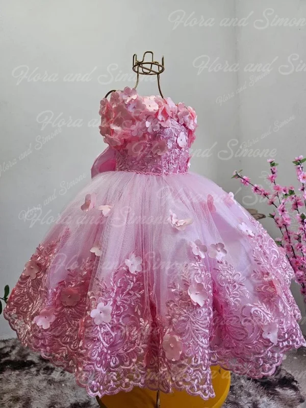 تخصيص طفلة الديكور 3D الأزهار التطريز زهرة فتاة اللباس لحفلات الزفاف الاستقبال الرسمي عطلة الاحتفال