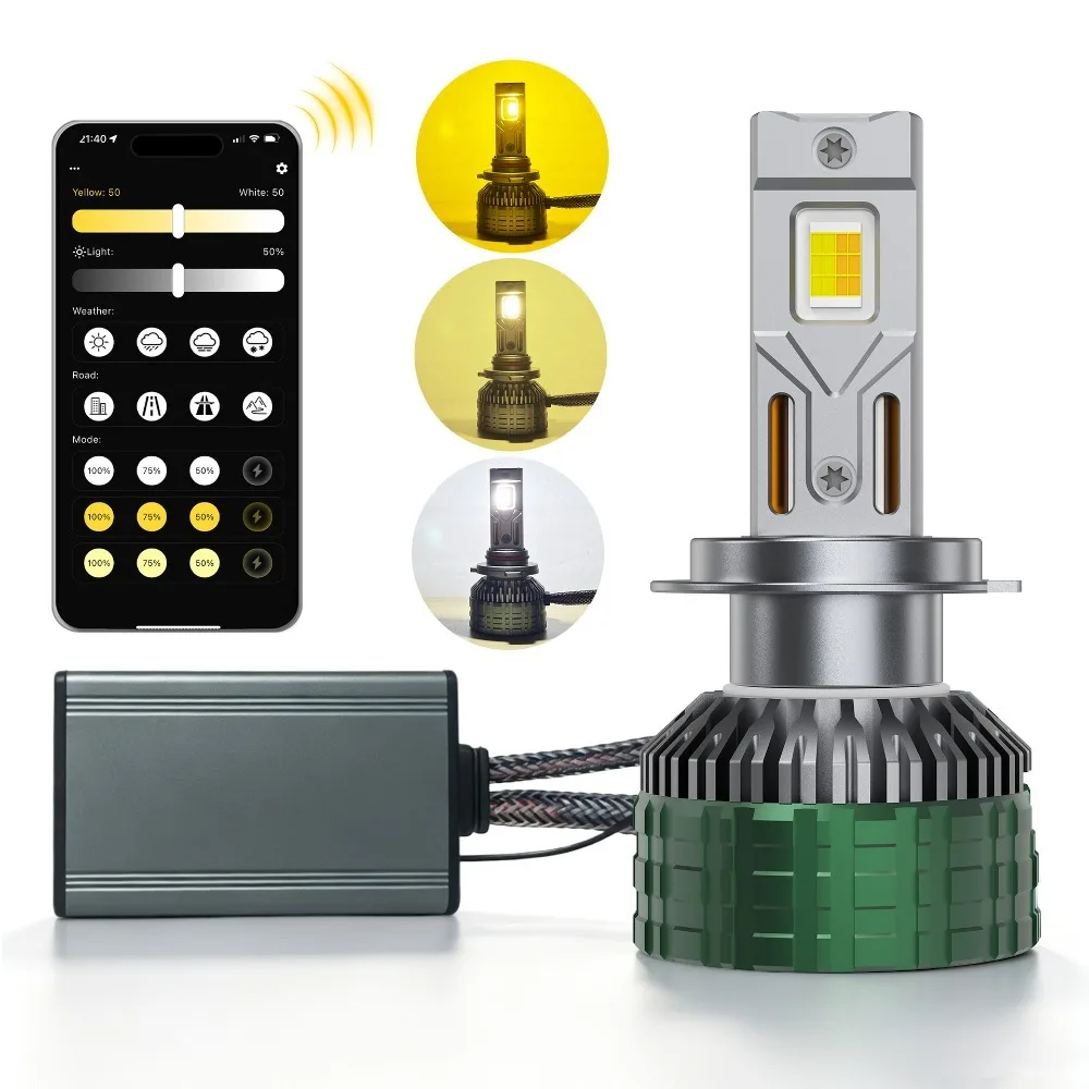 

H16 H7 H11 LED Headlight Bulbs 12V 85W 6000K Dual Copper Tube Smart Color Temp APP Control