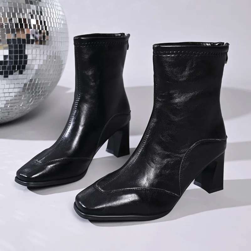 

2026 New Ankle Women Short Boots Elegant High Heels Shoes Winter Fashion Chunky Pumps Goth Woman Chelsea Boots Женские Сапоги