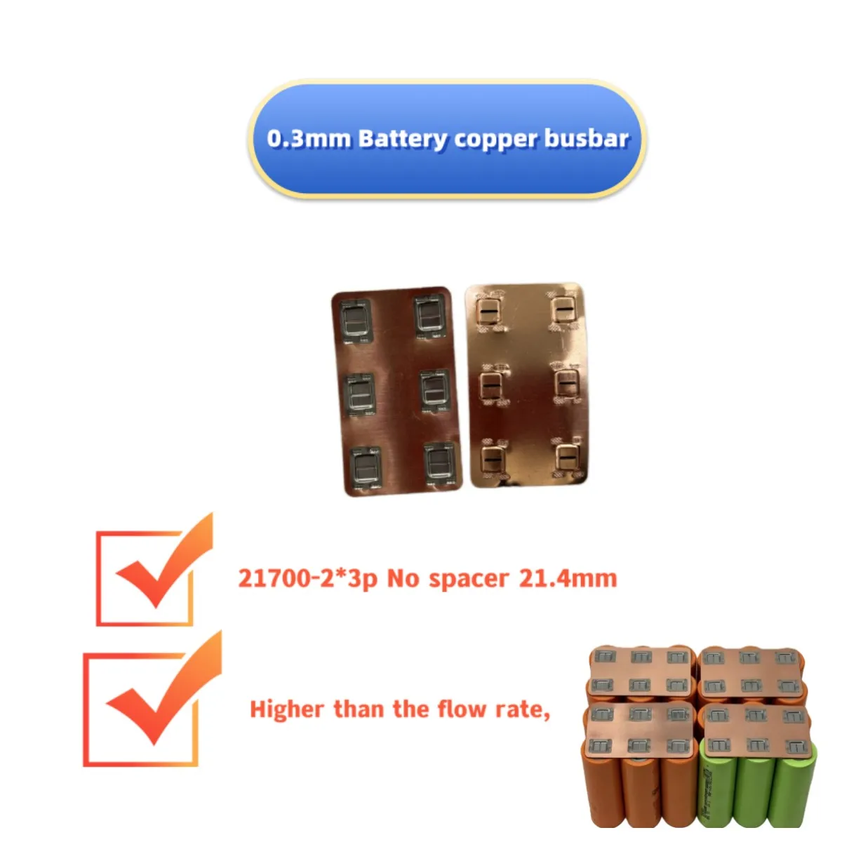 25.6V3P Model Aircraft Battery Pack with Pure Copper Busbars 0.3mm Thick No Spacing 21.4mm Overcurrent Protection Easy To Weld.