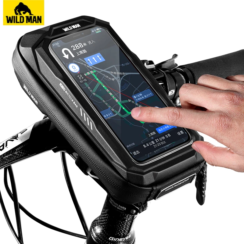 WILD MAN Rainproof Bicycle Front Top Tube Bag Touch Screen Cycling Phone Bag Bike Bag 6.7 Inch Phone Case Bicycle Accessories