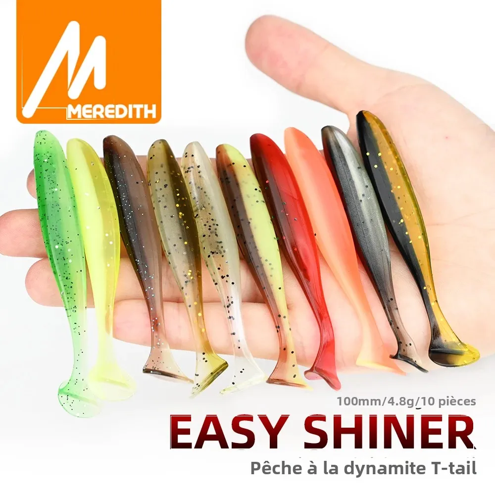 MEREDITH Leurres de pêche 10cm 10 pièces 4.8g, Appât de pêche artificiel en silicone de grande taille avec queue en T, Leurre Easy Shiner, Wobbler, Swimbait