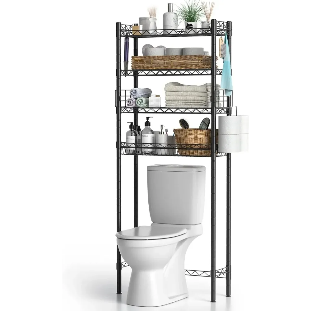 

4-Tier Over Toilet Storage Shelf, Bathroom Organizer Space Saver with Adjustable Shelves, Black