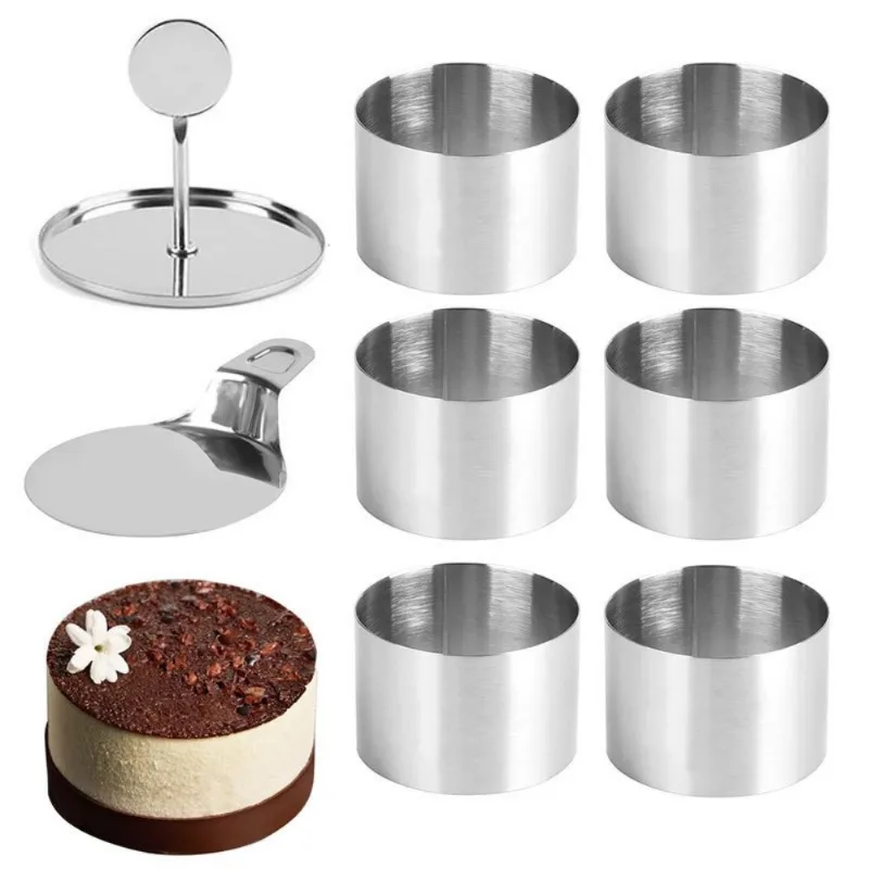 6Pack Cake Ring Molds with 1 Pusher 1 Lifter 3 Inch Seamless Mini Cake Cutter Ring Set Stainless Steel Mini Food Mold for Mousse
