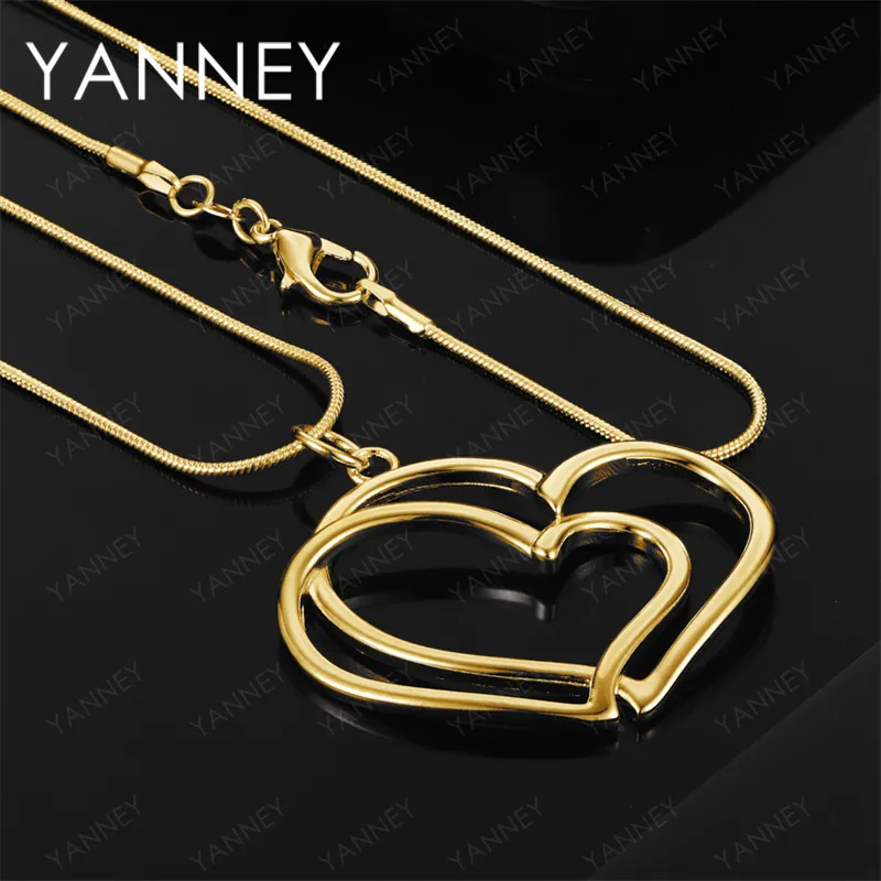 

925 Sterling Silver 18K Gold 16-30 Inch Exquisite Double Heart Pendant Necklace Women's Wedding Jewelry Fashion Accessories