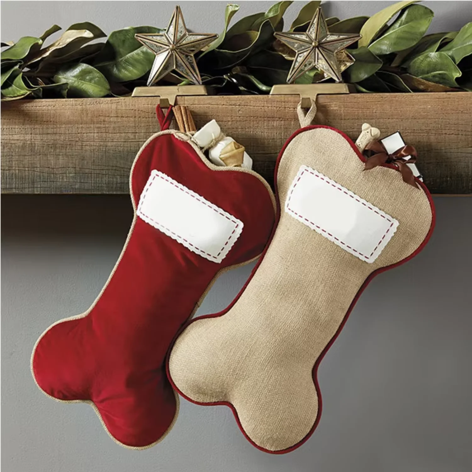 

Personalized Dog Pets Stockings Christmas Large Plaid Dogs Hanging Christmas Decorations Stocking Dog Bone Socks