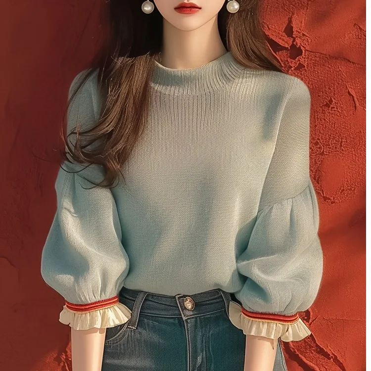 

Ранняя осень 2024: Женский вязаный свитер с круглым вырезом и длинными рукавами, свободного кроя, мятного цвета, комфортный, премиум-дизайн, эффектная модель