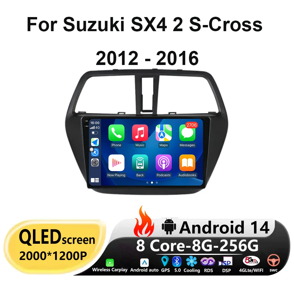 

Автомагнитола, стерео, GPS, Android 14 для Suzuki SX4 2 S-Cross 2012 - 2016 Carplay, автомобильный мультимедийный видеоплеер, навигационный экран RDS