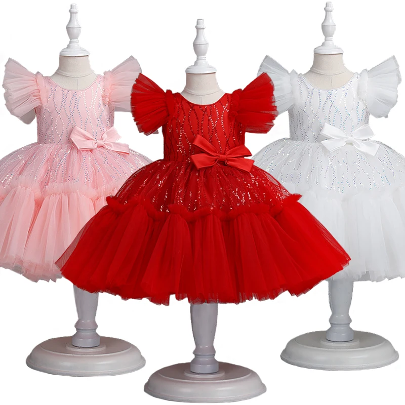 

Pageant Girls Shiny Sequined Fluffy Tulle Elegant Party Dresses Luxury Kids Performance Graduation Host Formal Occasion Dress