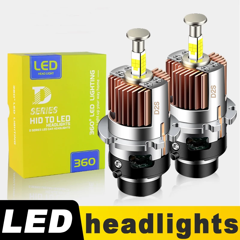 2Pcs Canbus Car D2S LED Headlights 32000LM 360-sided CSP Chip 6000K 70W Low Beam Lamp Plug&Play For Nissan Juke 2015 2016 2017