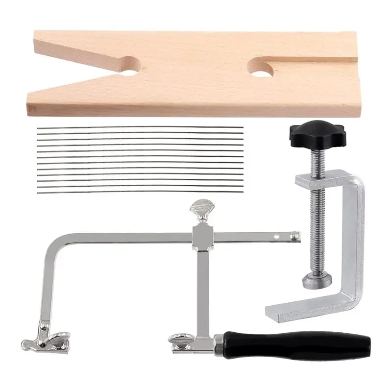 A84E-3 In 1 Jeweler Saw Kit Includes V-Slot Bench Pin Clamp, Adjustable Saw Frame And Piercing Handle Saw Blade Jewelry Tools