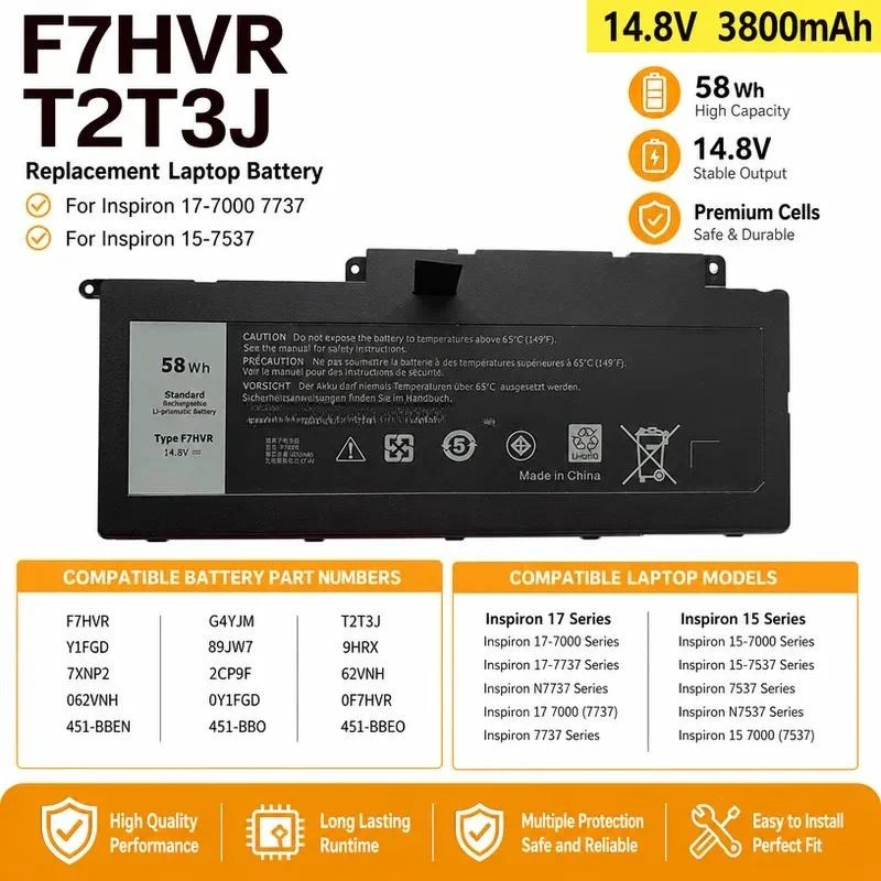 For Dell Inspiron15 7537 7737 7746 P36F T2T3J F7HVR battery