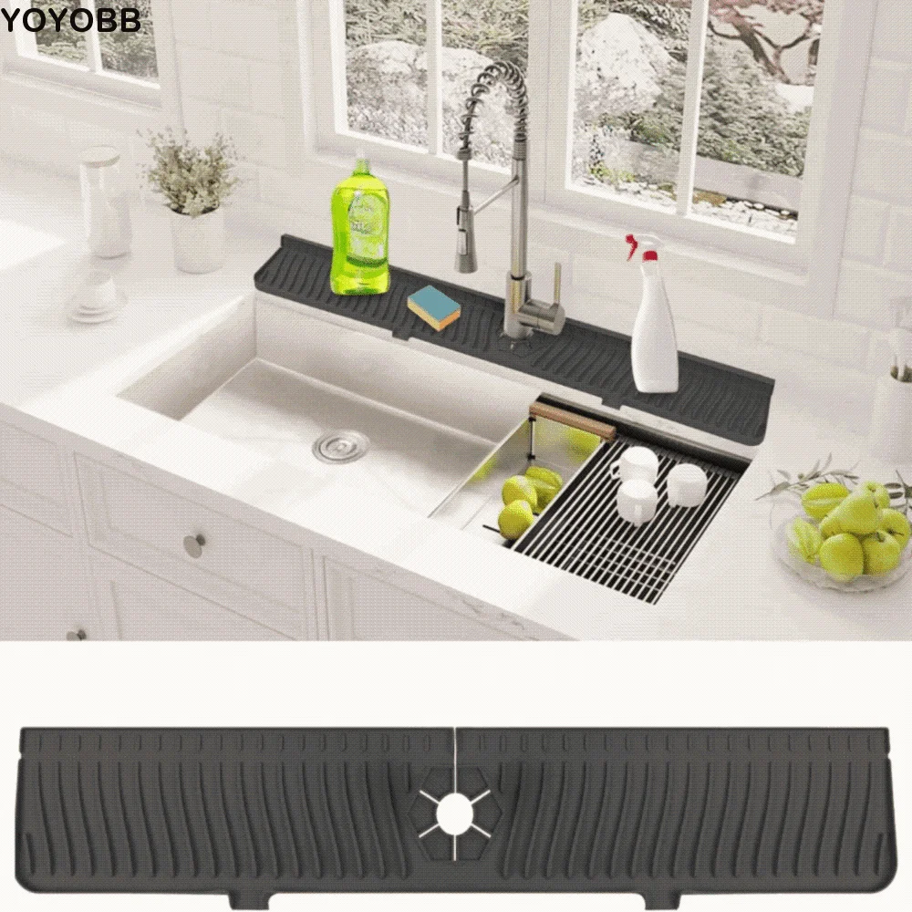 Multifunction Foldable Kitchen Silicone Faucet Mat Anti-Splash Non-Slip Sink Faucet Mat Extended Faucet Drain Pad Washbasin