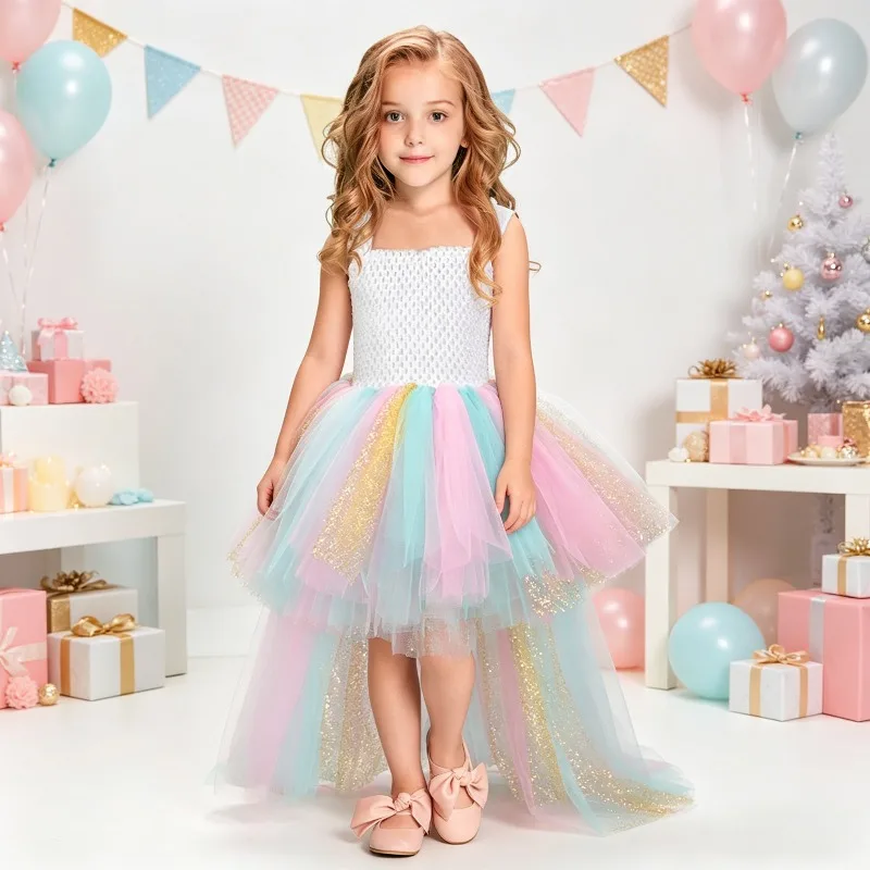 Girls Tutu Dress Lined Mesh Princess Gown Kids Festivals And Celebrations Outfit Girl Layered Tulle Party Birthday Formal Dress