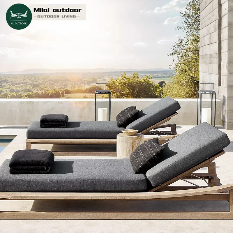 

Hot Selling Factory Outdoor Garden Wooden Deck Chair Sunbathing Villa Hotel Teak Sun Lounger Sofa Patio Terrace Pool Deck Bed