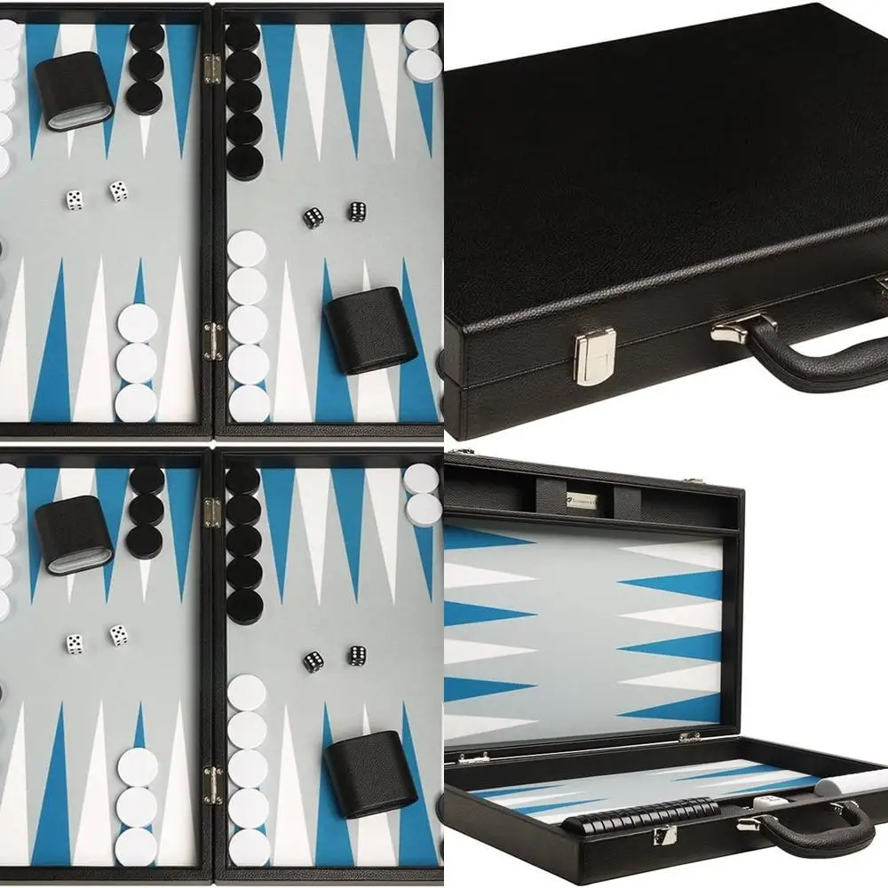 

Elegant 19 Backgammon Board - Black, White & Astral Blue Checkers - Deluxe Edition