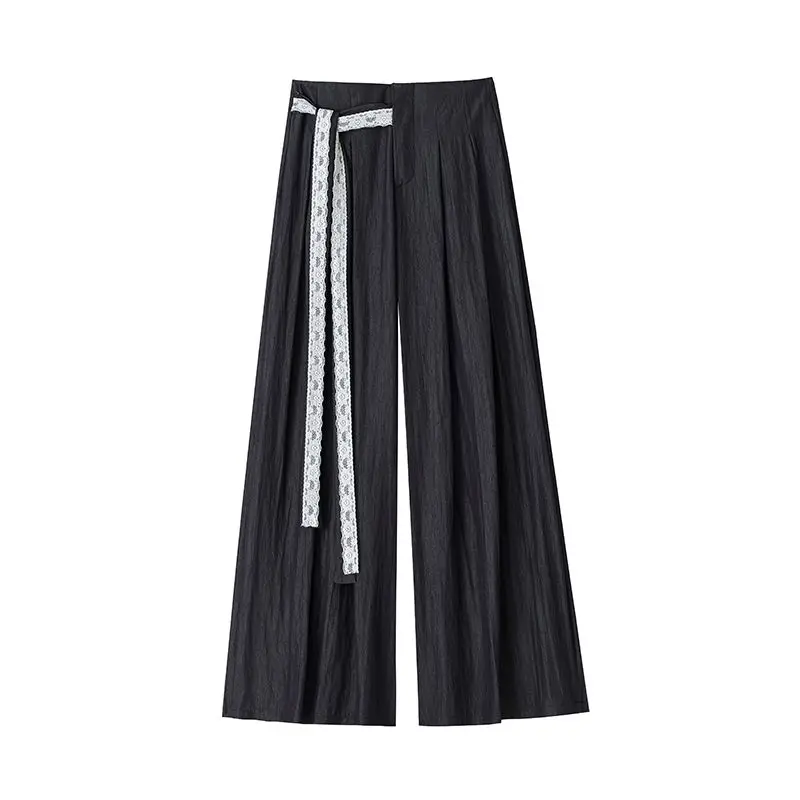 Pantaloni a gamba larga in pizzo a vita alta Donna Primavera Estate Pantaloni con gonna lunga fino al pavimento in seta di ghiaccio sottile con orlo largo