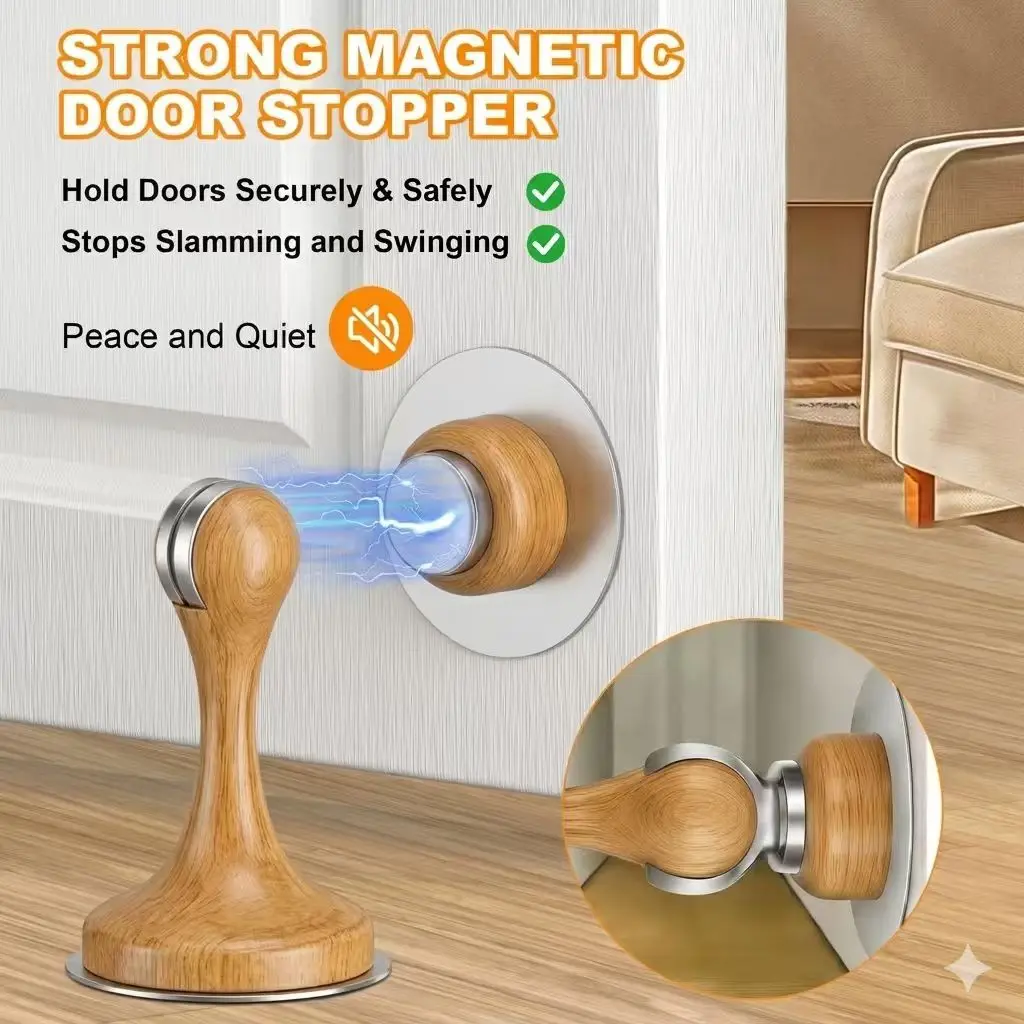 Wood Grain Door Stopper Wedge Non-Slip Heavy Duty Door Stop for Home Office Floor Protection Hardware Accessory
